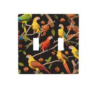 Parrot On The Branch Print 2 Gang Double Toggle Light Switch Cover Decorative Wall Plate,Wall Panel For Living Room Kitchen Bedroom Bathroom Switch,4.5" X 4.5"
