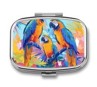 Parrot Painting Pill Case Box with 2 Compartment Medicine Vitamin Organizer for Purse Pocket 5.5x4cm