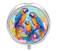 Parrot Painting Pill Case Box with 3 Compartment Medicine Vitamin Organizer for Purse Pocket 5x5cm