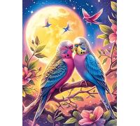 Parrot Pair with Roses Under The Moon 1000 Pcs Jigsaw Puzzles Wildlife Pet Cute Puzzles for Adults Teens Fun Family Game Team Building Stress Reducing Autumn Durable Cardboard 1000 PCS