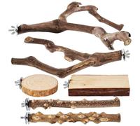 Parrot Perch - 6 Piece Bird Stand | Wooden Perch, Non-Slip Climbing Toys, Bird Hangers, Cage Accessories for Macaw, Cockatiel, Lovebird, Finch, Shaft