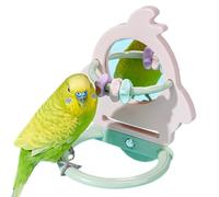 Parrot Perch - Chew Resistant Mirror Toy, Sturdy Bird Cage Stand, Natural Wood Handle Bar, Hanging Play Perch, Funny Interactive Bird Resting Place | Parakeets, Cockatiels