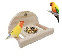 Parrot Perch Feeder,Wood Parrot Feeding Stand | Bird Stainless Steel Feeding Cups Food Water Bowls Dish Feeder for Cockatiel Conure Budgies