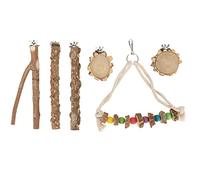 Parrot Perch Set, Wooden Bird Perch Stand Set with Beak Grinding Rods and Swing, Natural Chewable Branch Platform for Budgies Cockatiels, 6 - Piece Cage Accessories Kit