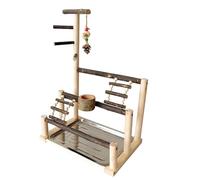Parrot Perch Stand Natural Bird Training Station, Wooden Cage Climbing Platform, Non-Slip Standing Games Fitness Includes All Necessary Screws and Bird Toys