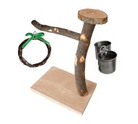 Parrot Perch Stand - Wood Parrot Play Stands,Interactive Chewing Toy with Swing and 2 Stainless Steel Bowls, Bird Puzzle Enrichment Toys for Parakeet Lovebird