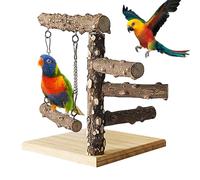 Parrot Perch Stand - Wooden Bird Tree Playground, Tabletop Bird Activity Center | Portable Stand for Parakeet, Cockatiel, Conure, Natural Wood Toy Perch for Indoor Training & Climbing