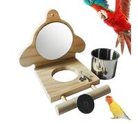 Parrot Perch Toy: Cockatiel Climbing Branch, Cage Play Accessory with Mirror and Bird Feeding Cups | Ideal Use on Lovebirds, Budgies, Conures, Pair Play Stand
