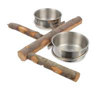 Parrot Perch with Bowl, Natural Wood Stand for Birds, Stainless Steel Food | Handmade Design, Comfortable Standing Spot, Private Relaxing Area, Brown Color