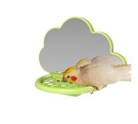 Parrot Perch with Mirror, Standing Tray Made of ABS Plastic, Feeding Box, 7 x 5 Inch 115 g, Bird Cage Landscaping Toy, This Imitation Training Mirror Stand is Excellent for Di