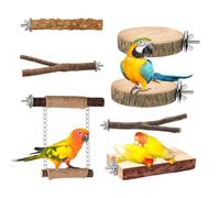 Parrot Perch | Wooden Bird Swing and Tray Set | Swing with Perch for Conure | Suitable for Parrots, Parakeets, Conures, Cockatoos, Inseparables, Canaries and Finches