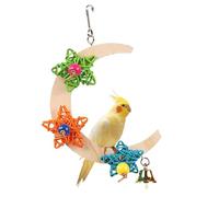 Parrot Perch Wooden Crescent Shape Stand with Chewable Bell Star Decor