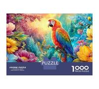 Parrot Perched in Vivid Blooms 1000-Piece Jigsaw Puzzle Colorful Parrot Brainteasing Challenge for All Ages 38x26cm/1000pcs