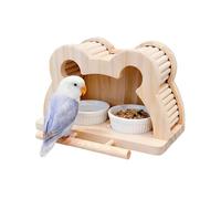 Parrot Perches - Ceramic Splash Proof Bowl | Wooden Hanging Perches for Budgies, for Research Training Chewing Cockatiel Games Conure