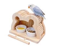Parrot Perches - Splash Resistant Ceramic Bird Feeder | Wooden Hanging Parrot Perch for Research Training Chewing Games Cockatiel Conure