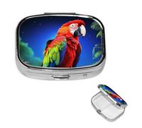 Parrot Pill Box 2 Compartment Square Portable Pill Case for Pocket or Purse Pill Holder Weekly Pill Organizer Decorative Metal Medicine Vitamin Organizer Travel Gift