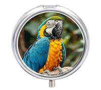 Parrot Pill Box 3 Compartment Waterproof Pill Case with Mirror Portable for Purse Pocket Daily Medicine Vitamin Organizer Travel Med Container Holder for Fish Oil Supplements