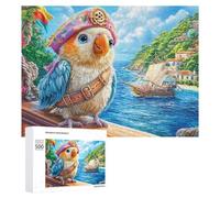 Parrot Pirate on Coastal Dock 500 Piece Jigsaw Puzzle for Family Home Gathering Activity Cooperative Thinking Gift for Reunion 500 PCS