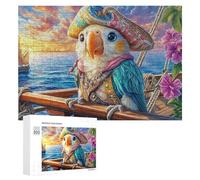 Parrot Pirate on Ship with Ocean Sunset 300 Piece Jigsaw Puzzle for Teens 14+ Indoor Learning Activity Cognitive Growth Gift for School Break 300 PCS