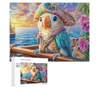 Parrot Pirate on Ship with Ocean Sunset 500 Piece Jigsaw Puzzle for Teens 14+ Home Puzzle Challenge Critical Thinking Gift for Teens 500 PCS
