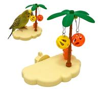 Parrot Platform Perch for Cage, Cloud Shaped Bird Stand | Paw Grinding Board with Palm Tree Hanging Bell Ball Toys Budgies Cockatiels Lovebirds Conures