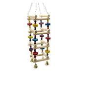 Parrot Play Perch Wooden Parrot Hanging Rainbow Hammock training Ladder Toys with Bells Bird Cage Pet Accessories for Large Small Birds(Color 2)