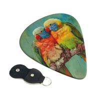 Parrot Printed Guitar Picks, 6 Pack with Leather Keychain Pick Holder - 0.46mm, 0.71mm, 0.96mm Assorted Thickness for Acoustic Ukulele, Electric Guitar, Acoustic Guitar, Bass