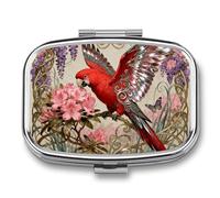 Parrot Rhododendron Peak Pill Box Travel Pill Organizer 2-Compartment with Mirror Design Portable Square Medicine Case for Vitamins, Jewelry & Essentials Durable Pocket Pillcase for Purse, Camping