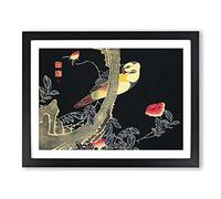 Parrot & Rose Bush By Ito Jakuchu Asian Japanese Framed Wall Art Print, Ready to Hang Picture for Living Room Bedroom Home Office Décor, Black A3 (46 x 34 cm)