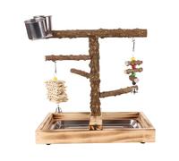 Parrot Stand, Cockatiel Playground Feeder Cups, 14.02x10.24x13.39 inches Natural Wood Bird Play Stand Toys for Parakeets, Interactive Tabletop Gym for Birds Home Cage Use