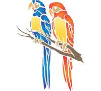 Parrot Stencil - 12.5 x 16.5cm (S) - Reusable South American Macaw Animal Wildlife Branch Wall Stencil Template