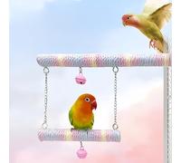 Parrot Swing A Standing Pole, Colorful Cotton Rope Wooden Swing with Metal Chain and Clasp（1Pcs）