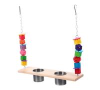 Parrot Swing for Bird Cage with Detachable Food Cups | Wood and Stainless Steel Build, Hanging Stand Design, Small Bird Use, Bite Resistant, Activity Space
