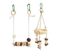 Parrot Swing Hanging Toy,Wooden Bird Chewing Toy with Pinecone,Wood Standing Hanging Perch Bird Cage Accessories for Conures Love Birds Small Parakeets Cockatiels Parrot