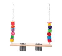 Parrot Swing Stand with Food Cup Hanging Perch | Stainless Steel and Wood Build, Double Cups with Hook Chain, Easy Cleaning for PET Birds