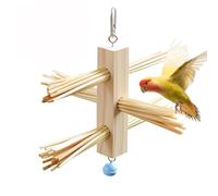 Parrot Toy Cage Perch with Wheat Straw Chewing Toy Pine Wood Foraging Toy