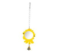 Parrot Toy Mirror with Bells | Hook Design for Small & Medium Birds | Bright Yellow Acrylic Mirror for Parakeets/Cockatiels/Conures | Reduces Loneliness & Depression