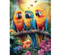 Parrot Trio in Tropical Forest 1000 Piece Premium Jigsaw Puzzle Fairy Tale Cute Animal For Men Educational Decompression Adults Anxiety Memory Care Mothers Valentines Premium Cardboard 1000 PCS