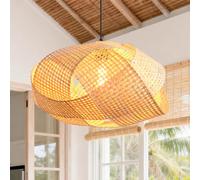 Parrot Uncle Bamboo Pendant Light, 50cm Natural Woven Bamboo Shade, Bohemian Ceiling Light Shades, Adjustable Height, E27 Socket for Dining Room Kitchen Island (Bulb Not Included) [Energy Class G]