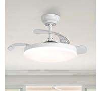 Parrot Uncle Ceiling Fan with Light and Retractable Blades, 106 cm, 36 W, 3 Transparent Blades, Quiet DC Motor, Summer and Winter Mode, 6 Speeds, Programmable, Remote Control, White