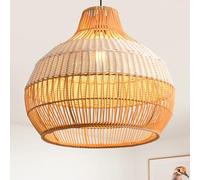 Parrot Uncle Rattan & Film Pendant Light, 43cm Handwoven Natural Bamboo Shade,Boho Ceiling Light Shades Adjustable Height, E27 Socket, for Modern Rustic Decor (Bulb Not Included) [Energy Class G]