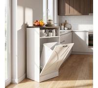 Parrot Uncle Tilt Out Laundry Cabinet,53x35x96cm Hidden Laundry Cabinet, Bathroom Storage Locker Wooden Dirty Clothes Basket Chest Organiser Unit Trash Can for Bathroom, Kitchen, Living Room,White