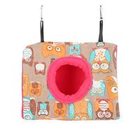 Parrot Warm Hanging Hammock, Plush Fluffy Nest House Swing Bed for Birds, Hamsters and Squirrels, Triangular Soft Flannel Pet Sleeping Hammock with Dual Hooks and Side (Owl + rose red bottom)