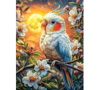 Parrot with Cherry Blossoms Under The Moon 300 Pieces Set Classic Jigsaw Puzzle Scenery Science Fiction Teen Fans 14-18 Yrs Logic Skill Leisure Adventure Valentines Thick Cardboard Creativity & Gift