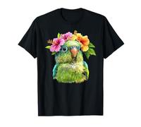 Parrot With Colorful Flower Crown Hibiscus T-Shirt