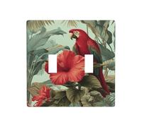Parrot with Red Hibiscus Flower Double Gang Toggle Light Cover Wall Plate Switch Decor Standard Size - 11.4x11.4cm