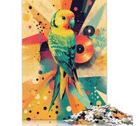 Parrot with Retro Vibes Bright Green Budgerigar Parrot Poster Unique Gift for Bird Enthusiasts Puzzles 1000 Pieces Wood Puzzle Jigsaws for Adults Family Fun Jigsaws Puzzles 1000pcs (75x50cm)