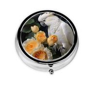 Parrot with Roses Cute Pill Organizer - AM PM Pill Box, Small & Large Travel Pill Case, Unique Custom Design, Iron Plating, Perfect for Purse and On-The-Go