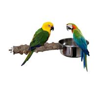 Parrot Wood Perch Stand - Wooden Bird Cage Perch with Bowl | Integrated Design Feeding Tool for Cockatiels, Medium Parrots, Budgies, Parakeets