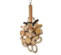 Parrot Wooden Chewing Toy 9 Inches Multiple Shapes Natural Wood Blocks Strings And Stick With Metal Hanging Hook